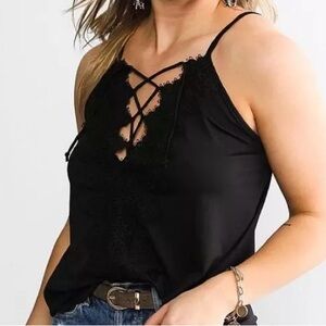 Daytrip Black Camisole with Lace Detail